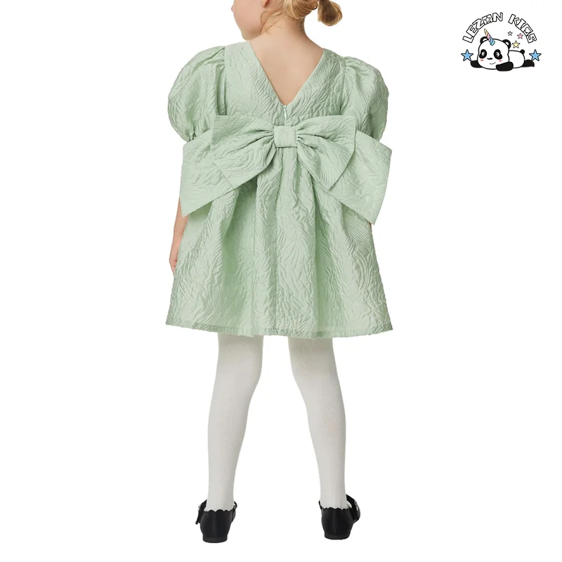 LEZONKIDS - Customizable Fashion Puff Short Sleeve Girl Kids Floral Dress Breathable Princess Dress for Girls